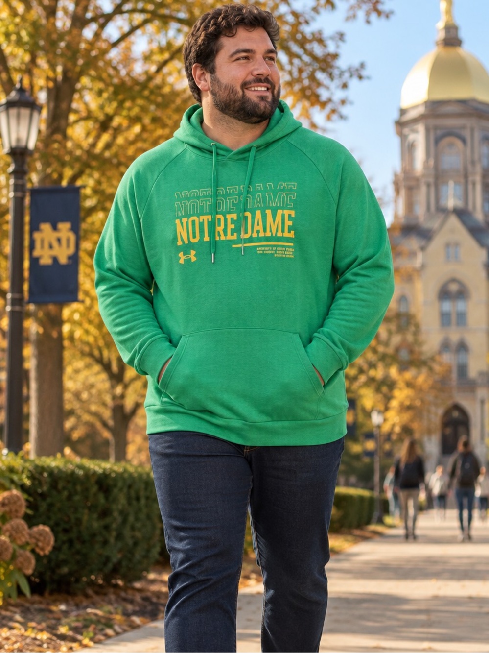 Under Armour Notre Dame Fighting Irish Hoodie Men’s 2XL Green Gold NCAA EUC